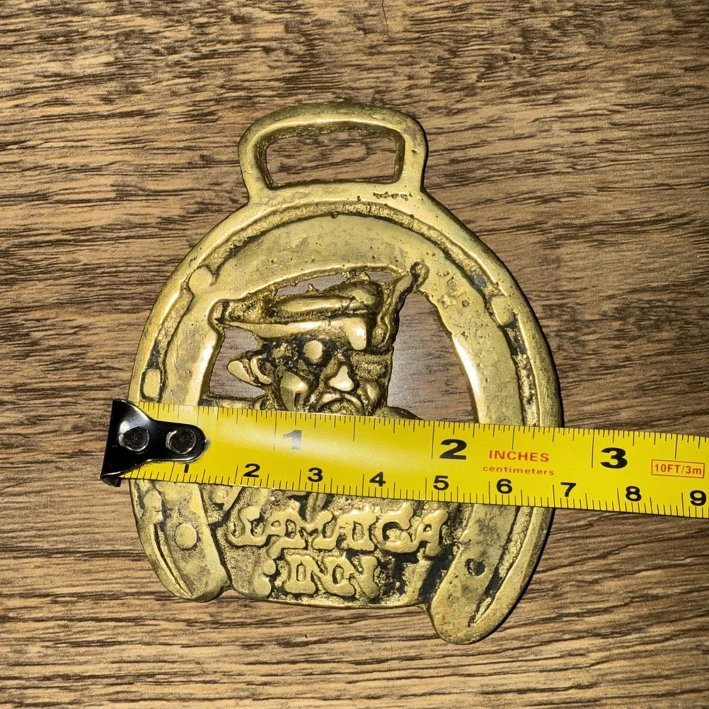 Vintage Brass Horse Harness Medallion Jamaica Inn Pirate Horseshoe